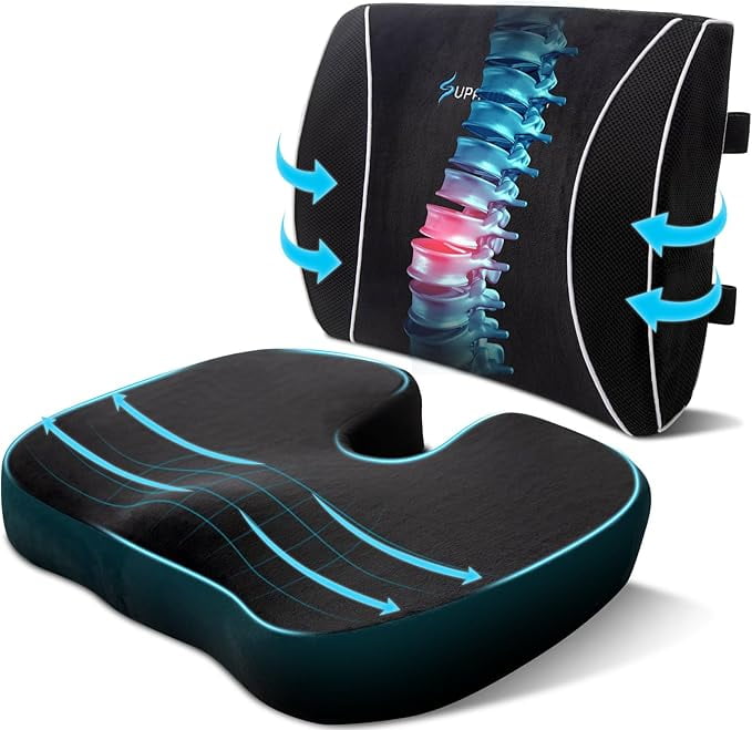 DOCTOR PILLOW SUPA MODERN Seat Cushion for Office Chair, Gaming Chair Memory Foam Seat Cushion and Lumbar Support Pillow, 3D Breathable Mesh Home, Car Back Pillows