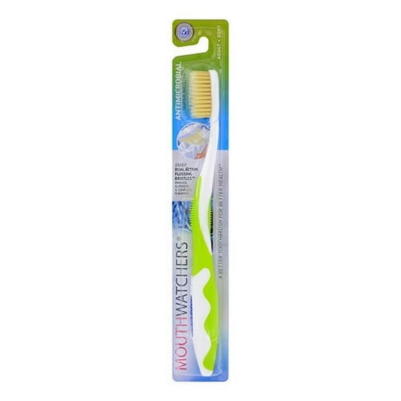 DOCTOR PLOTKA'S MOUTHWATCHERS Soft Flossing Toothbrush, 1 Green Manual Toothbrush for Adults, Ultra Clean, Good for Sensitive Teeth and Gums, By Dr. Plotka's