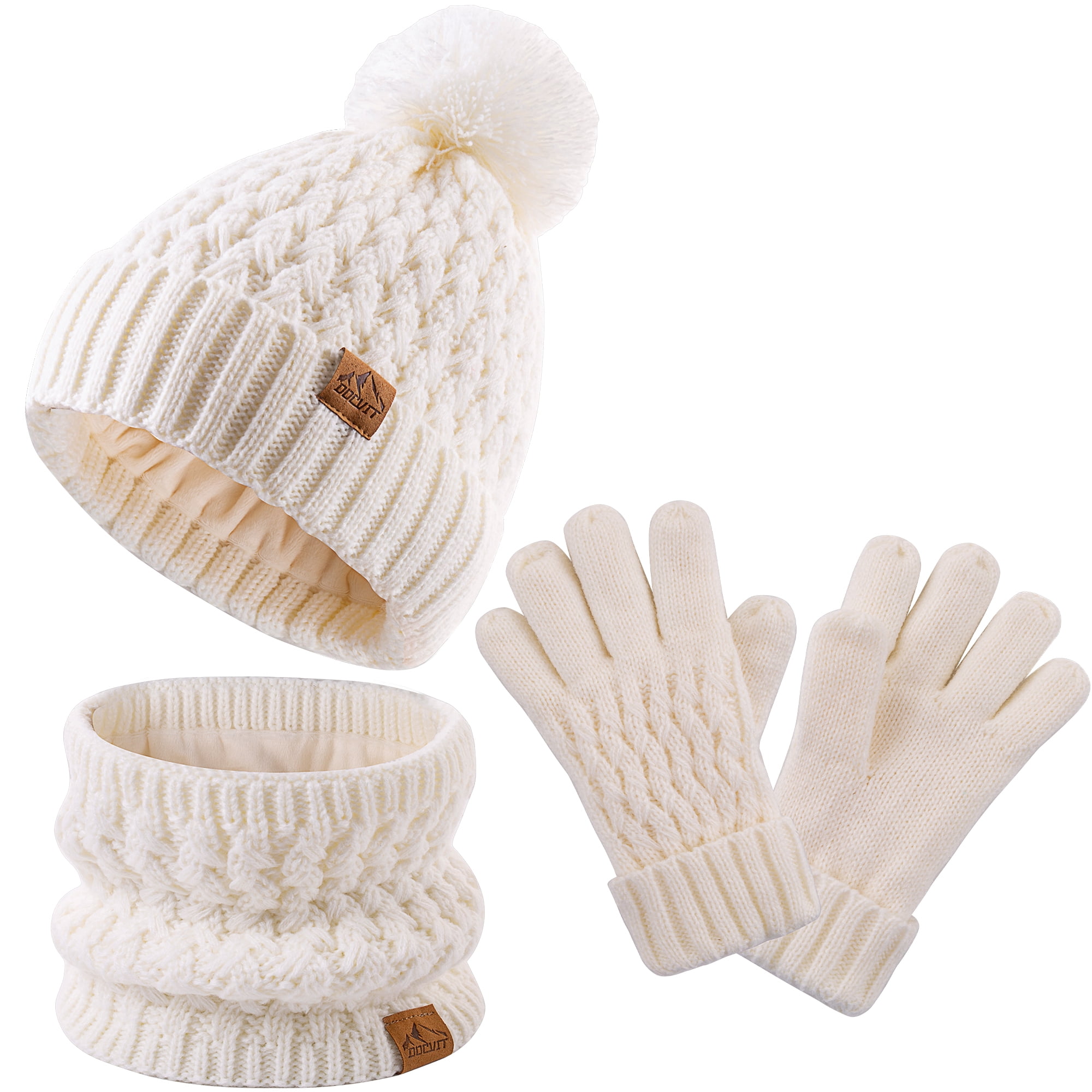 DOCVIT Kids Winter Beanie Hat Circle Scart Mitten Gloves Set for Girls ...