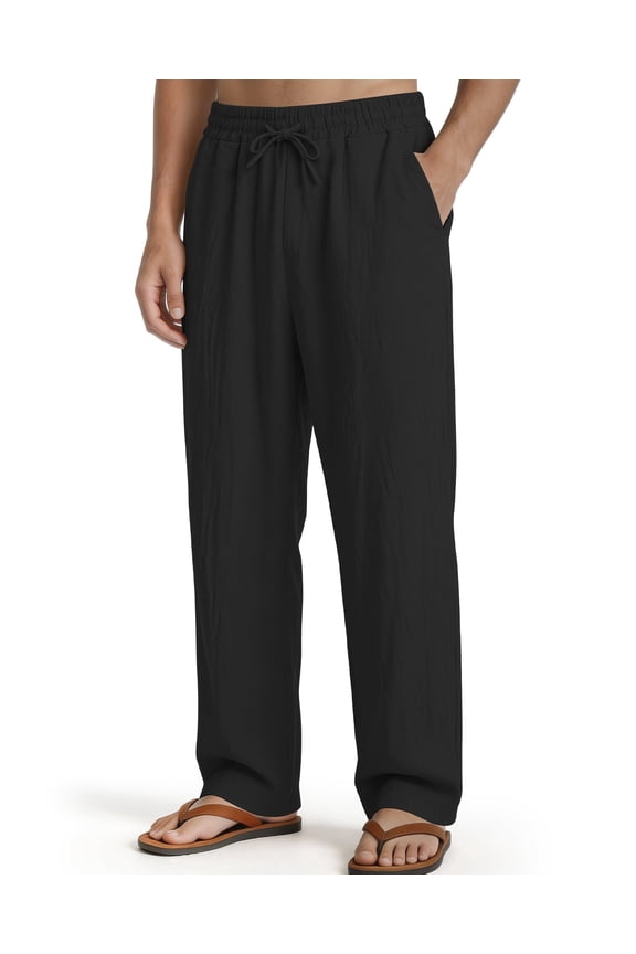 Mens Casual Pants Side Pockets Loose Fit with Elastic Waist Drawstring S-XXL