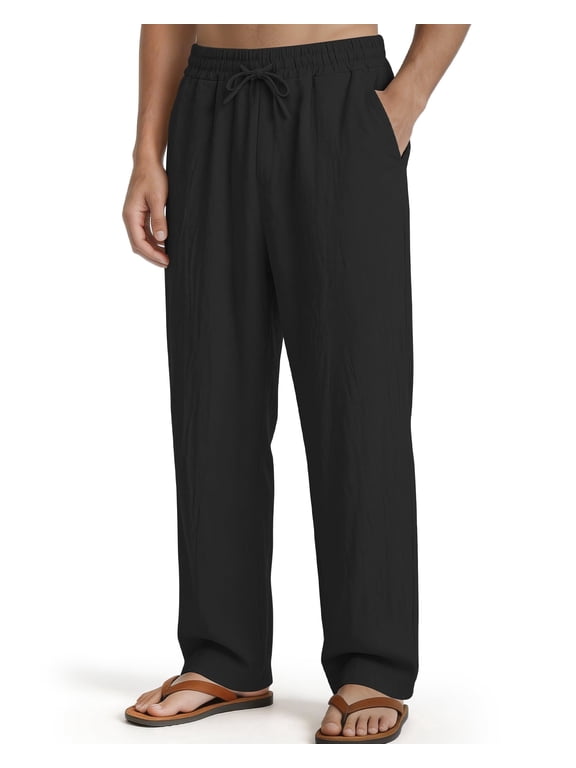 Mens Casual Pants Side Pockets Loose Fit with Elastic Waist Drawstring S-XXL