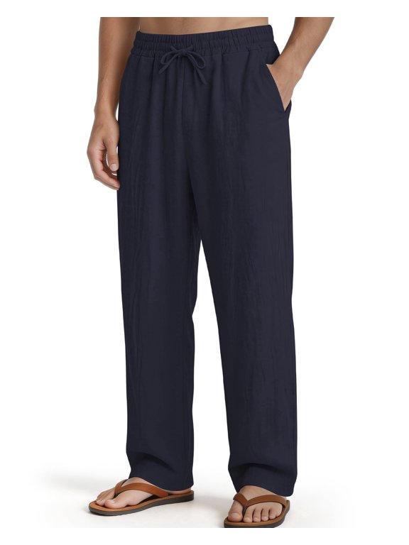 Mens Casual Pants Side Pockets Loose Fit with Elastic Waist Drawstring S-XXL