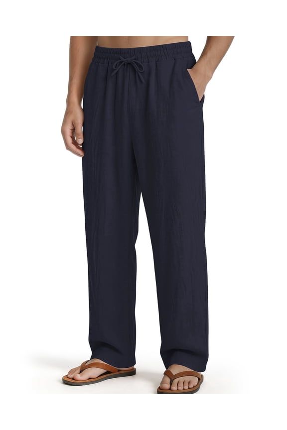 Mens Casual Pants Side Pockets Loose Fit with Elastic Waist Drawstring S-XXL