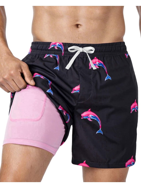 Mens Swim Trunks with Compression Liner Swim Shorts with Pockets Quick Dry, S-XXL