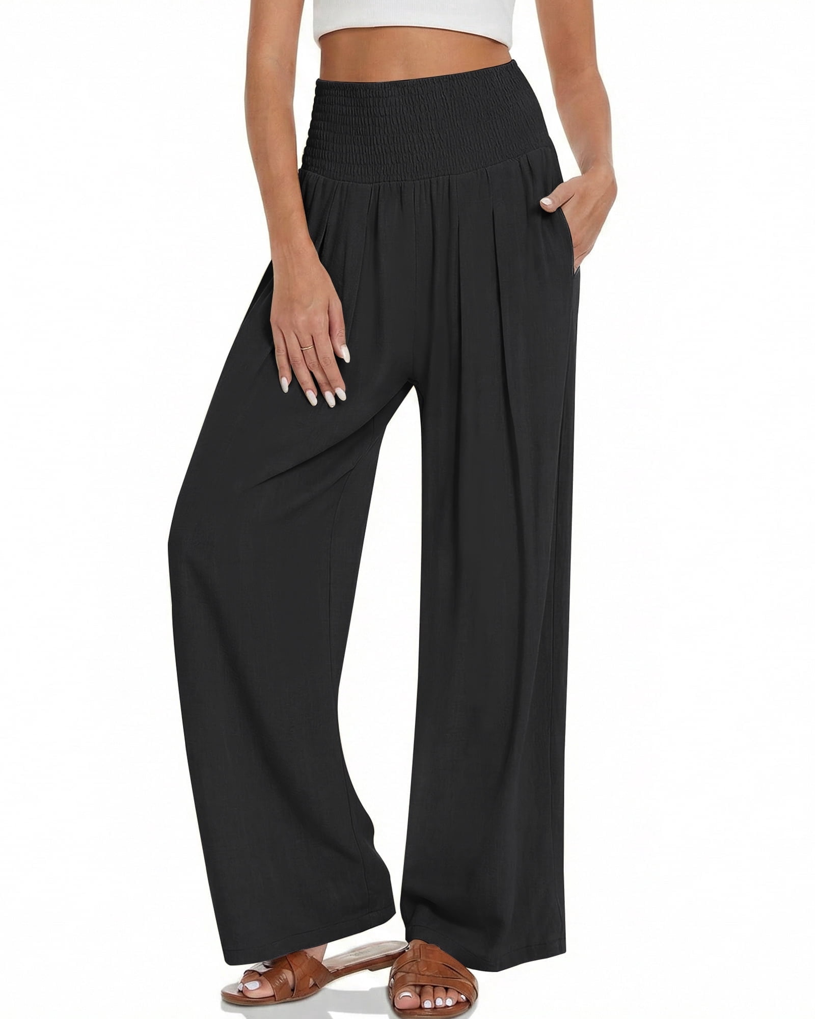 DOCVIT Womens Wide Leg Pants High Elastic Waist with Pockets Summer S-XXL