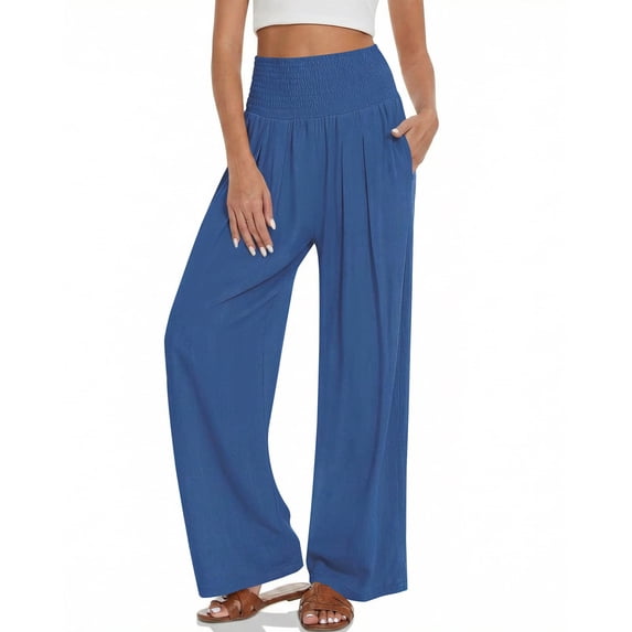 DOCVIT Womens Wide Leg Pants High Elastic Waist with Pockets Summer S-XXL