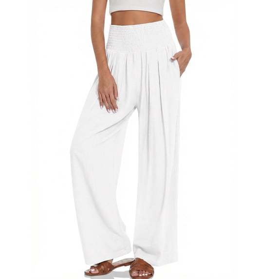 DOCVIT Womens Wide Leg Pants High Elastic Waist with Pockets Summer S-XXL