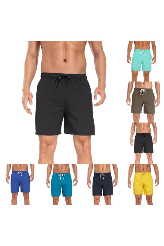 5 Inch Men's Swim Trunks Quick Dry Bathing Suit with Mesh Liner Solid Color Drawstring Swim Shorts with Pockets Brown XL