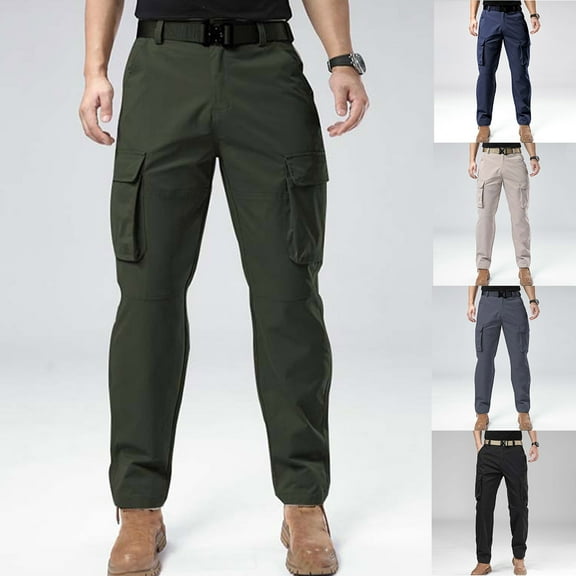 DODADAWANJ Active Fit Cargo Pants for Men with Multi Pockets Expandable Waist Sport Pants Big and Tall Stretch Casual Pants for Hiking Camping Climbing