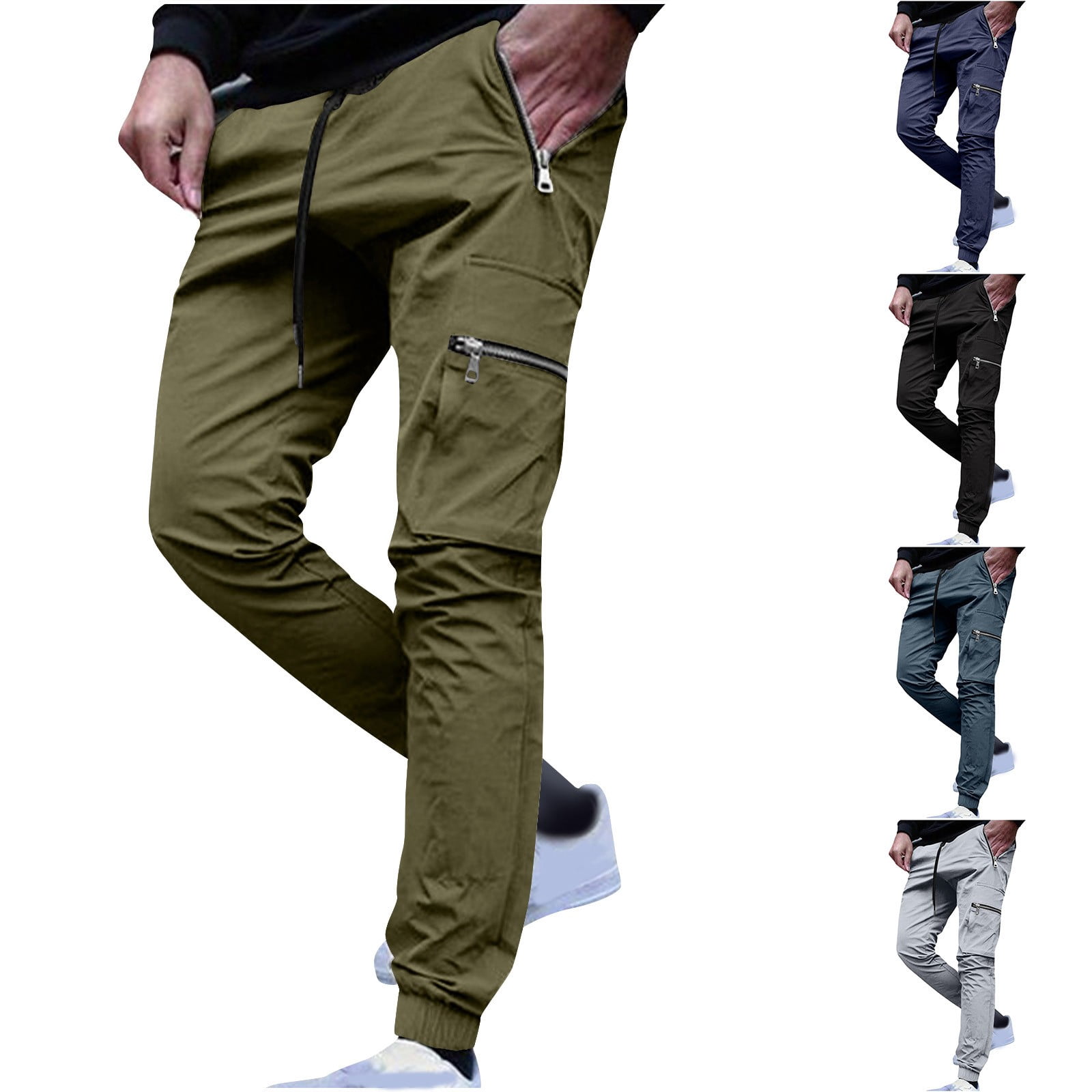 DODADAWANJ Active Fit Cargo Pants for Men with Zipper Multi Pockets ...