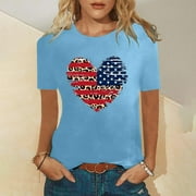 DODADAWANJ American Flag Love Print T-shirt for Women Summer Lightweight Short Sleeves Tee Tops Casual Crew Neck Tshirt Loose-fit Comfy Tees