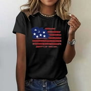 DODADAWANJ American Flag Print T-shirt for Women Summer Casual Round Neck Tops Short Sleeve Tshirt July 4th patriotic Tees Loose-fit Lightweight Shirt Tops