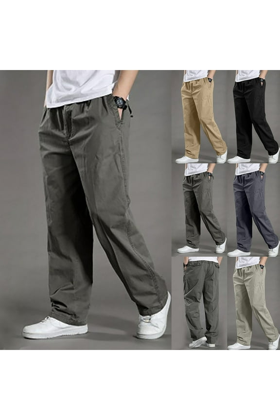 Big and Tall Mens Cargo Tactical Pants Loose Fit Straight Wide Leg Cargo Hiking Pant Casual Elastic Waist Workout Trousers with Pockets Black XL