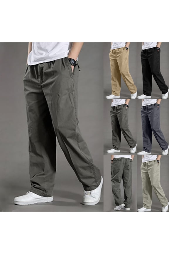 Big and Tall Mens Cargo Tactical Pants Loose Fit Straight Wide Leg Cargo Hiking Pant Casual Elastic Waist Workout Trousers with Pockets Dark Gray M