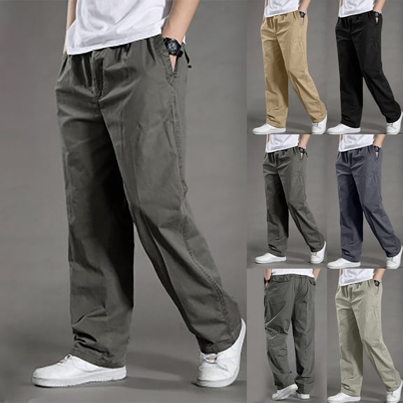 DODADAWANJ Big and Tall Mens Cargo Tactical Pants Loose Fit Straight Wide Leg Cargo Hiking Pant Casual Elastic Waist Workout Trousers with Pockets Dark Gray XXXXL