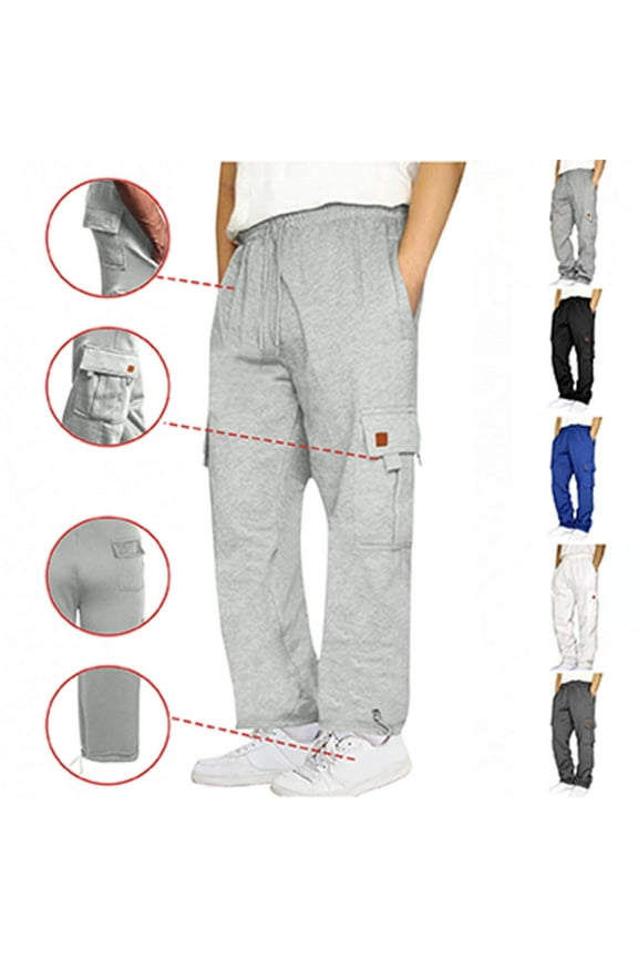 Big and Tall Sweatpants for Men Open Bottom Wide Leg Cargo Pants with Pockets Casual Drawstring Elastic Waist Sweatpant for Outdoor Workout Black XXL