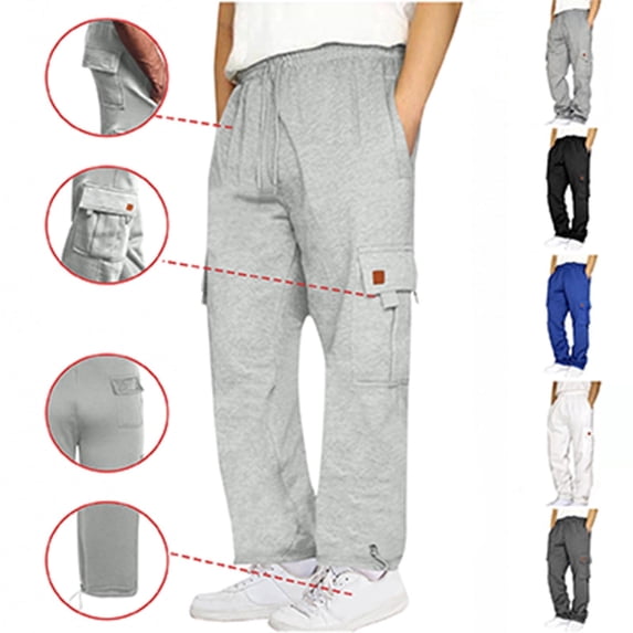 DODADAWANJ Big and Tall Sweatpants for Men Open Bottom Wide Leg Cargo Pants with Pockets Casual Drawstring Elastic Waist Sweatpant for Outdoor Workout White XXL