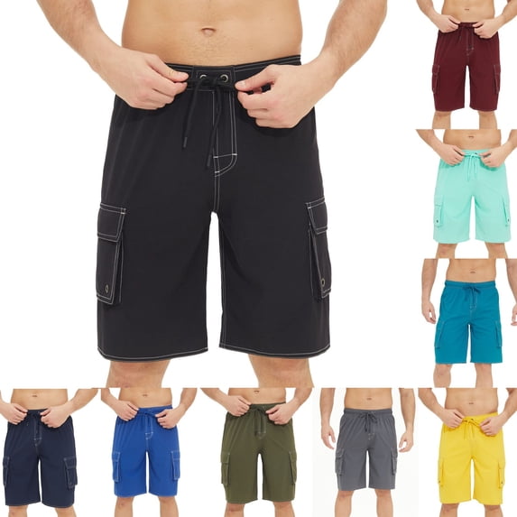 DODADAWANJ Big and Tall Cargo Shorts for Men Wide Leg Elastic Waist Drawstring Summer Shorts Knee Length Multi Pockets Casual Short 36