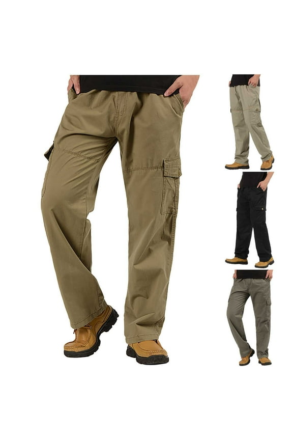 Big and Tall Cotton Tactical Cargo Pants with 4 Pockets Stright Leg Construction Work Pants Ripstop LIghtweight Elastic Waist Pants Cargos