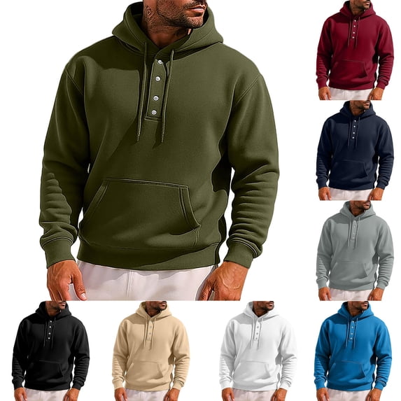 DODADAWANJ Big and Tall Hoodies for Men Button Up Pullover Hoodie Fashion Autumn Hooded Sweatshirts with Kangaroo Pocket Workout Sweatshirt XXL