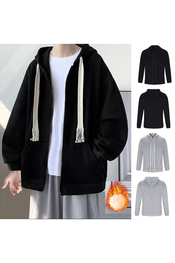 Big and Tall Jacket for Men Drawstring Fleece Lined Thermal Winter Jackets Loose Fit Trendy School Daily Hoodie Fall Sport Coat Gray XXXXL