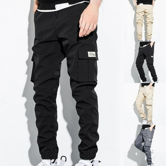 DODADAWANJ Big and Tall Men's Cargo Pants Casual High Waist Hiking Work Pant Elastic Bottom Workout Outdoor Cargo Pant with Pockets Khaki XL