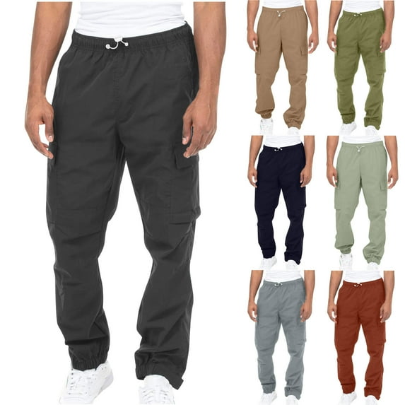 DODADAWANJ Big and Tall Mens Cargo Pants with Multi Pockets Casual Drawstring Elastic Waist Outdoor Workout Pants Elastic Bottom Cargo Pant Black XL