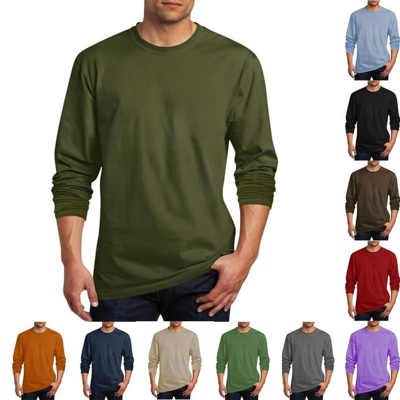 DODADAWANJ Big and Tall Mens Shirts Long Sleeve Casual Fall T Shirts Comfy Round Neck T Shirt Solid Color Classic Tees 2025 Brown XL