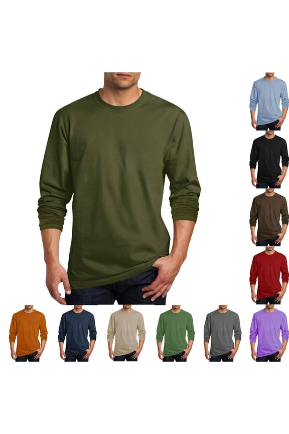 Big and Tall Mens Shirts Long Sleeve Casual Fall T Shirts Comfy Round Neck T Shirt Solid Color Classic Tees 2025 Navy XXXL