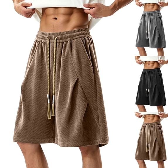 DODADAWANJ Big and Tall Mens Shorts Retro Pleated Wide Leg Baggy Short with Pockets Elastic Waist Drawstring Long Shorts Summer Beach Short L