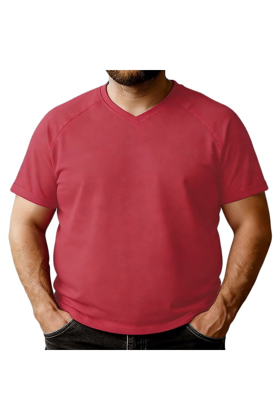 Big and Tall Mens V Neck T Shirts Casual Summer Short Sleeve Tshirts Solid Color Basic Tees Red S