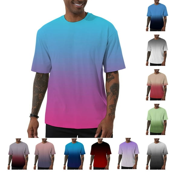 DODADAWANJ Big and Tall T Shirts for Men Stretch Short Sleeve Summer Tshirts Fashion Gradient Graphic Tees Loose Fit Round Neck Tshirt White XXXXL