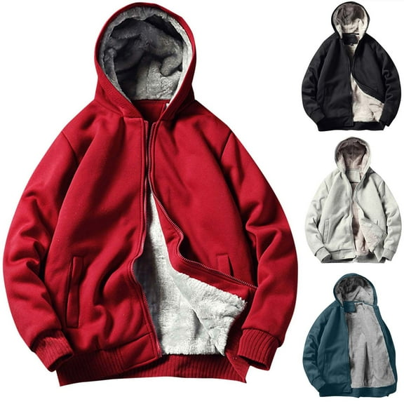 DODADAWANJ Big and Tall Winter Jacket for Men Oversized Fleece Lined Thermal Jackets Zip Up Solid Color Warm Hoodies with Pockets Black XL