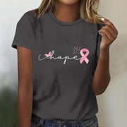DODADAWANJ Womens Breast Cancer Awareness Tshirts Hope Love Heart Graphic for Cancer Fighter Casual Crewneck Tees Loose Short Sleeve Tops
