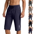 thumbnail image 1 of DODADAWANJ Capri Shorts for Men Elastic Waist Big and Tall Jogger Workout Capris with Zipper Pockets Summer Casual Outdoor 3/4 Pants Below Knee Shorts Dark Blue L, 1 of 9