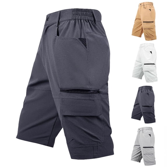 DODADAWANJ Cargo Shorts for Men Big and Tall 3/4 Pants Loose Fit Below the Knee Hiking Shorts Capris with Zipper Pockets Khaki L
