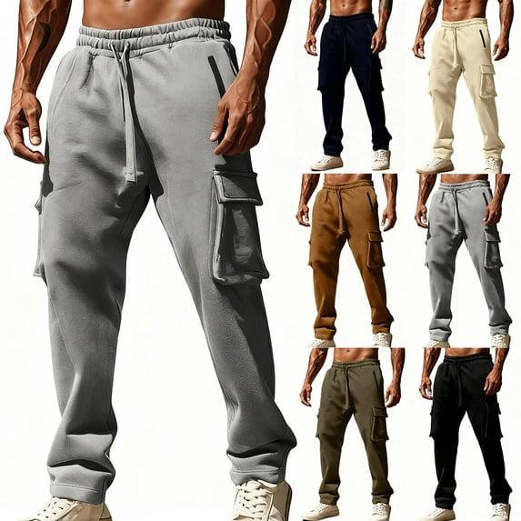 DODADAWANJ Cargo Sweatpant for Men with Pockets Open Bottom Workout Sweat Pants Solid Color Drawstring High Waisted Sweatpants Navy L