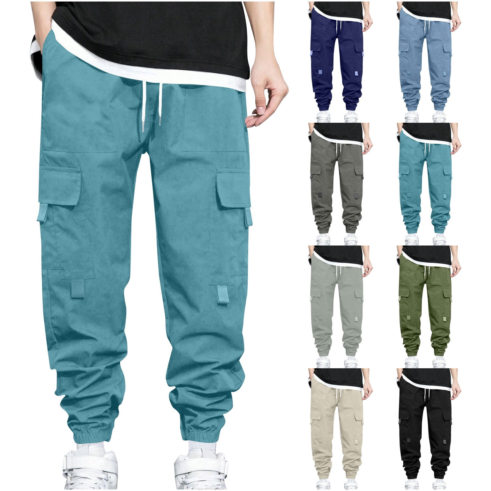 DODADAWANJ Cargo Sweatpants for Men with Multi Pockets Drawstring Waist ...