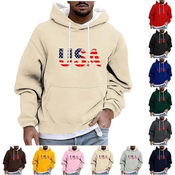 DODADAWANJ Casual Hoodies for Men USA Flag Graphic Drop Shoulder Pullover Hoodie Big and Tall Classic Fit Activewear Sweatshirt Holiday Workout Sweatshirts M