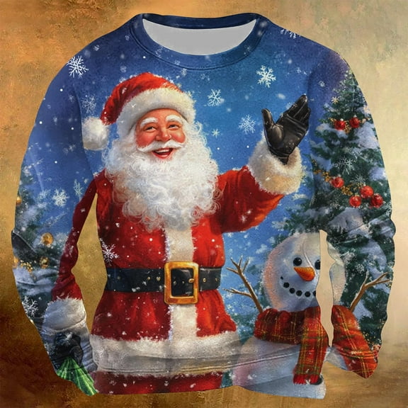 DODADAWANJ Christmas Hoodies for Men Santa Claus Print Long Sleeve Crewneck Hoodie Big and Tall Leisure Sweatshirt for Holiday Gift Daily XXL