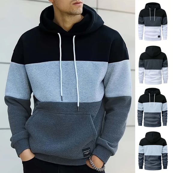 DODADAWANJ Color Block Hoodie for Men Drawstring Hooded Sweatshirt Big and Tall Long Sleeve Hoodies for Vacation Daily Camping XL