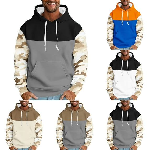 DODADAWANJ Color Block Hoodies for Men Camouflage Graphic Drawstring Hoodie Big and Tall Long Sleeve Hooded Sweatshirt for Outdoor Resort Daily M