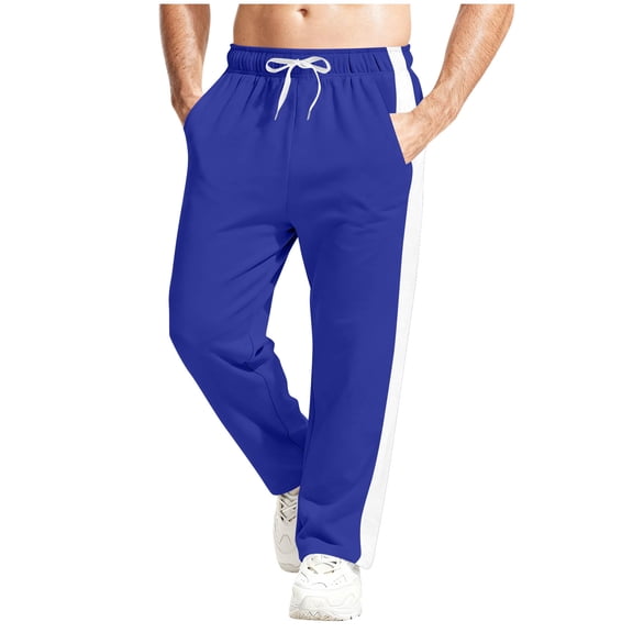 DODADAWANJ Color Block Sweatpants for Men Open Bottom Workout Sweatpant Casual Drawstring Elastic Waisted Sweat Pant with Pockets Blue XL