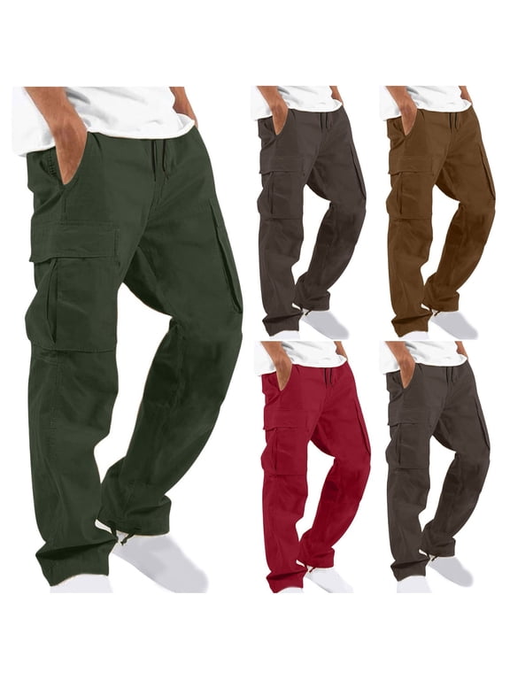 Cotton Cargo Pants for Men with Multi Pockets Adjusting Bottom Construction Pants Elastic Waist Loose Jogging Pants for Outdoor Daily Tracking M