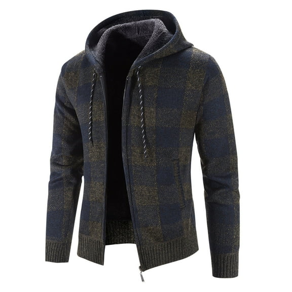 DODADAWANJ Fleece Lined Jacket for Men Plaid Big and Tall Shirt Jackets with Hood Full Zip Warm Casual Coat Fall Outdoor Workwear Hoodie Army Green XXXXL