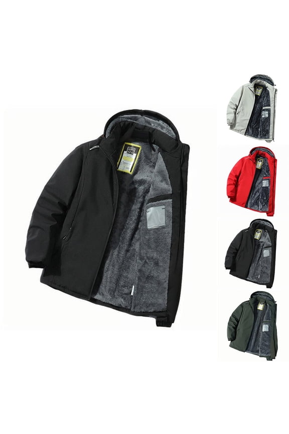Fleece Lined Jacket for Men Detachable Hood Big and Tall Thermal Raincoats Waterproof Windproof Warm Coats Winter Cycling Hoodie Black XXL
