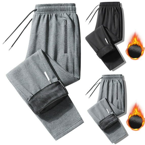 DODADAWANJ Fleece Lined Sweatpants for Men Open Bottom Thick Warm Winter Sweatpant Big and Tall Drawstring Elastic Waist Trousers Solid Color Wide Leg Sweatpants with Pockets Gray XXL