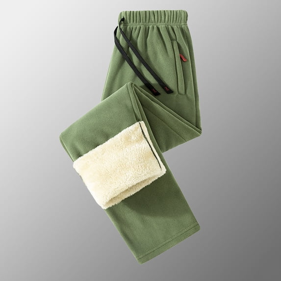 DODADAWANJ Fleece Lined Sweatpants for Men Big and Tall Open Bottom Sweatpant with Zipper Pockets Elastic Waisted Thermal Winter Pants Green XXL