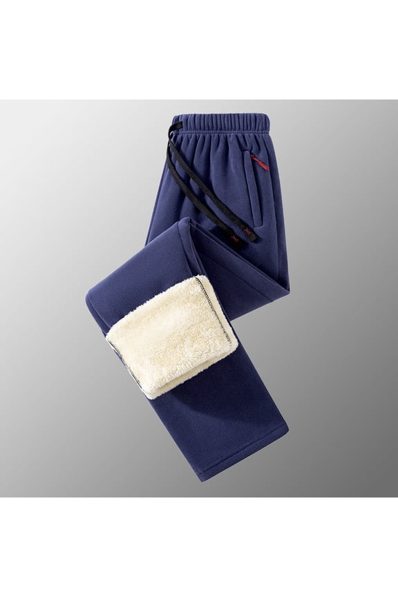 Fleece Lined Sweatpants for Men Big and Tall Open Bottom Sweatpant with Zipper Pockets Elastic Waisted Thermal Winter Pants Navy XXXXL