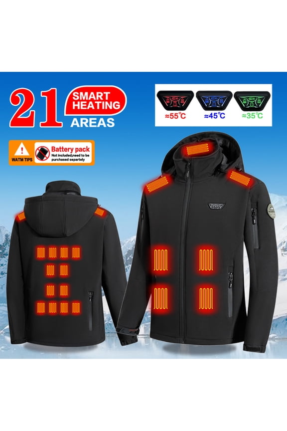 Heated Coat for Men 3 Level Thermal Electric Heated Jacket with Zipper Multi Pockets Big and Tall Jackets 21 Heating Zones Winter Sportwear Coats No Battery L